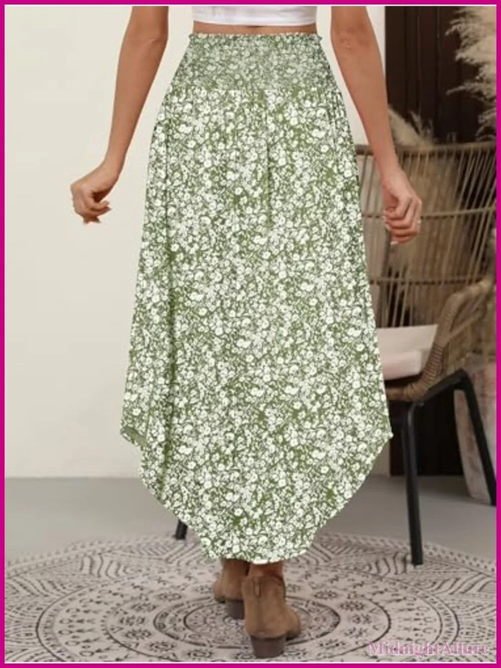 Maxi Skirt Flowy Pleated High Waisted with Pockets Boho
